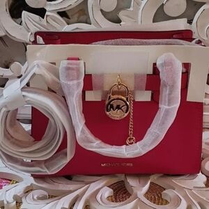 NEW! MICHAEL KORS SMALL HAMILTON LEATHER SATCHEL/CROSSBODY-ELECTRIC PINK